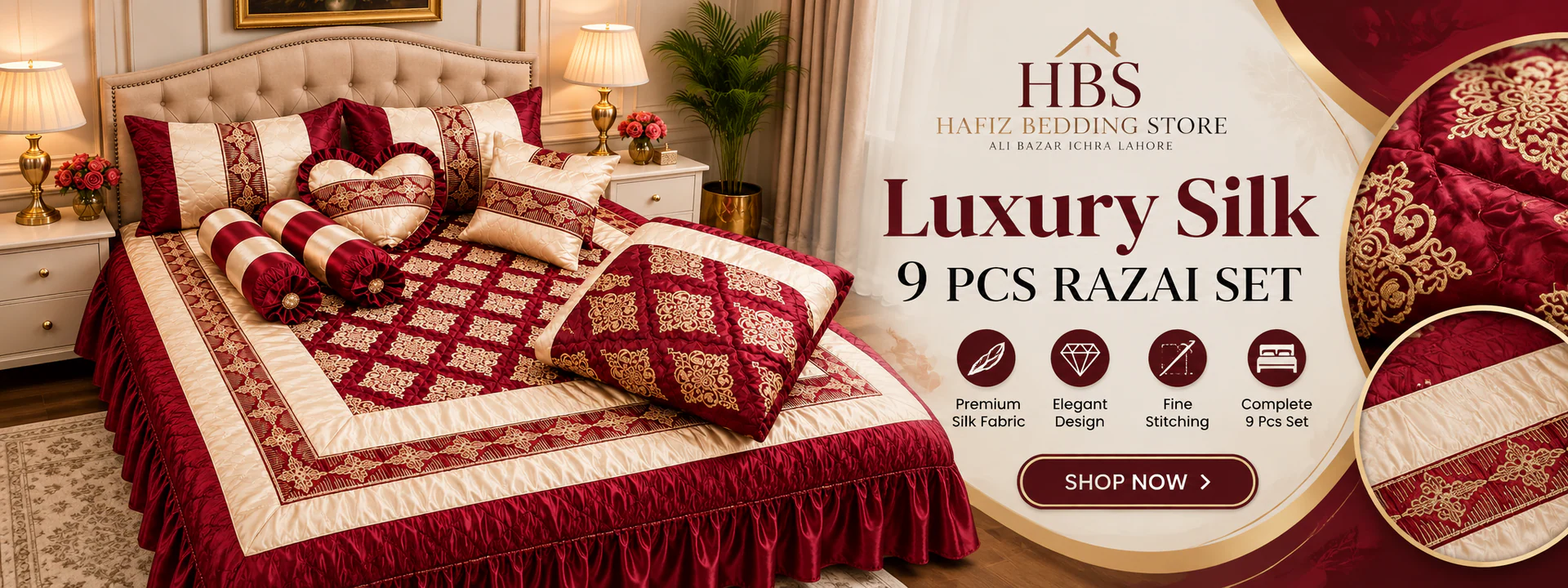 Hafiz Bedding Store luxury silk 9 piece razai set