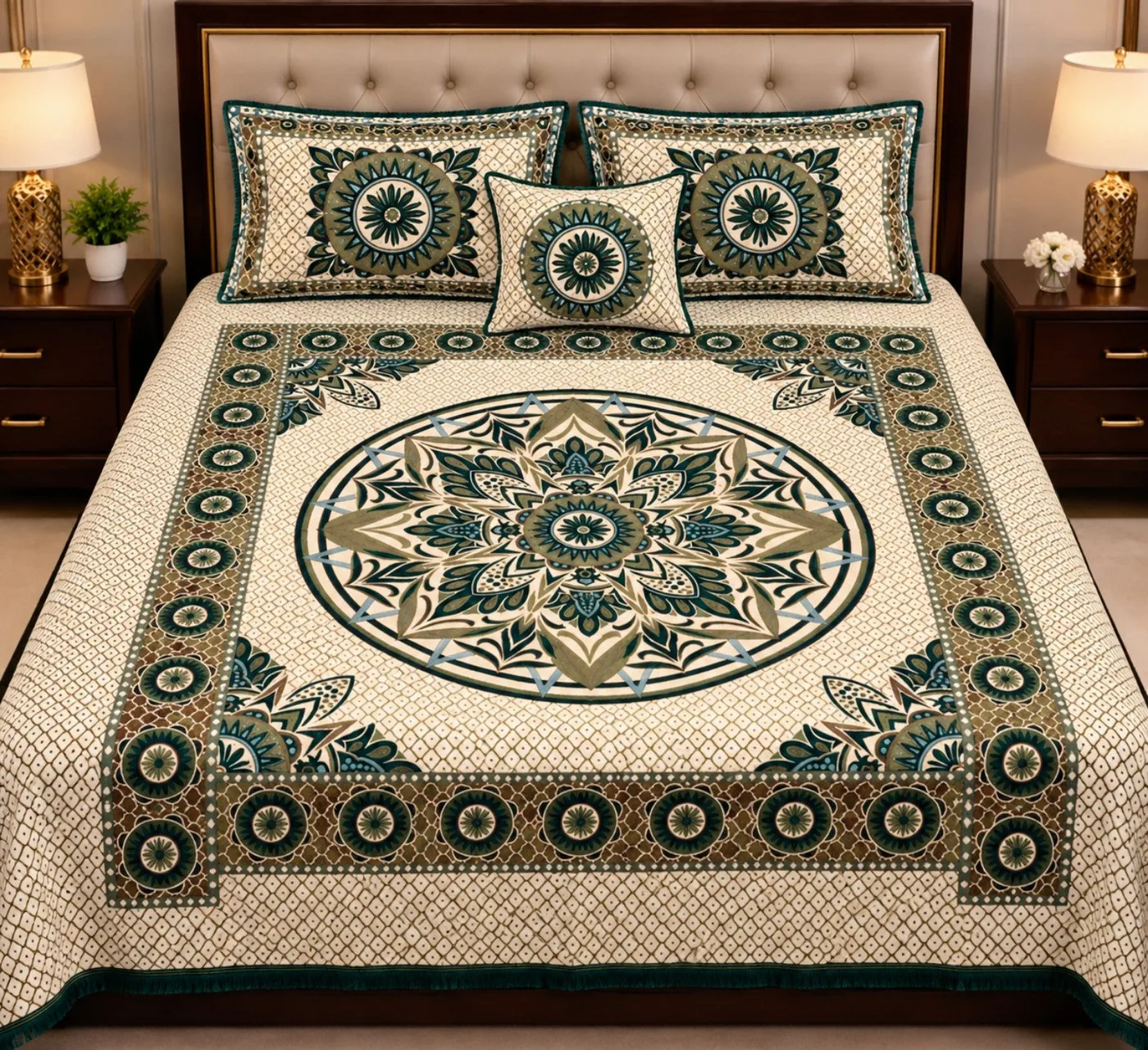 Green Teal Floral Alpha Mora Bedsheet
